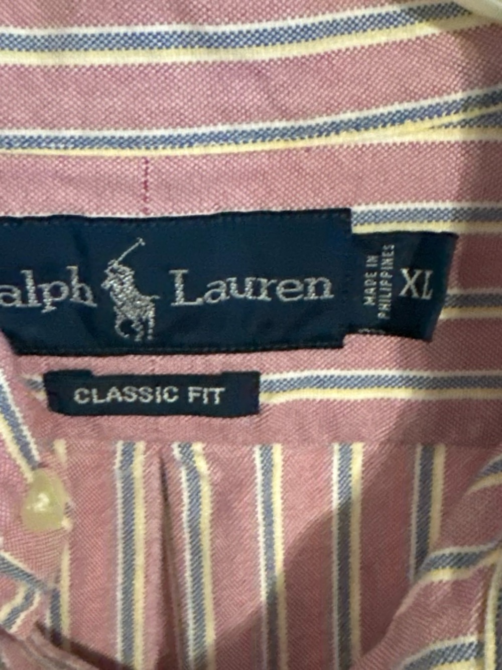 Ralph Lauren Pink, White & Blue Striped Classic Fit Dress Shirt